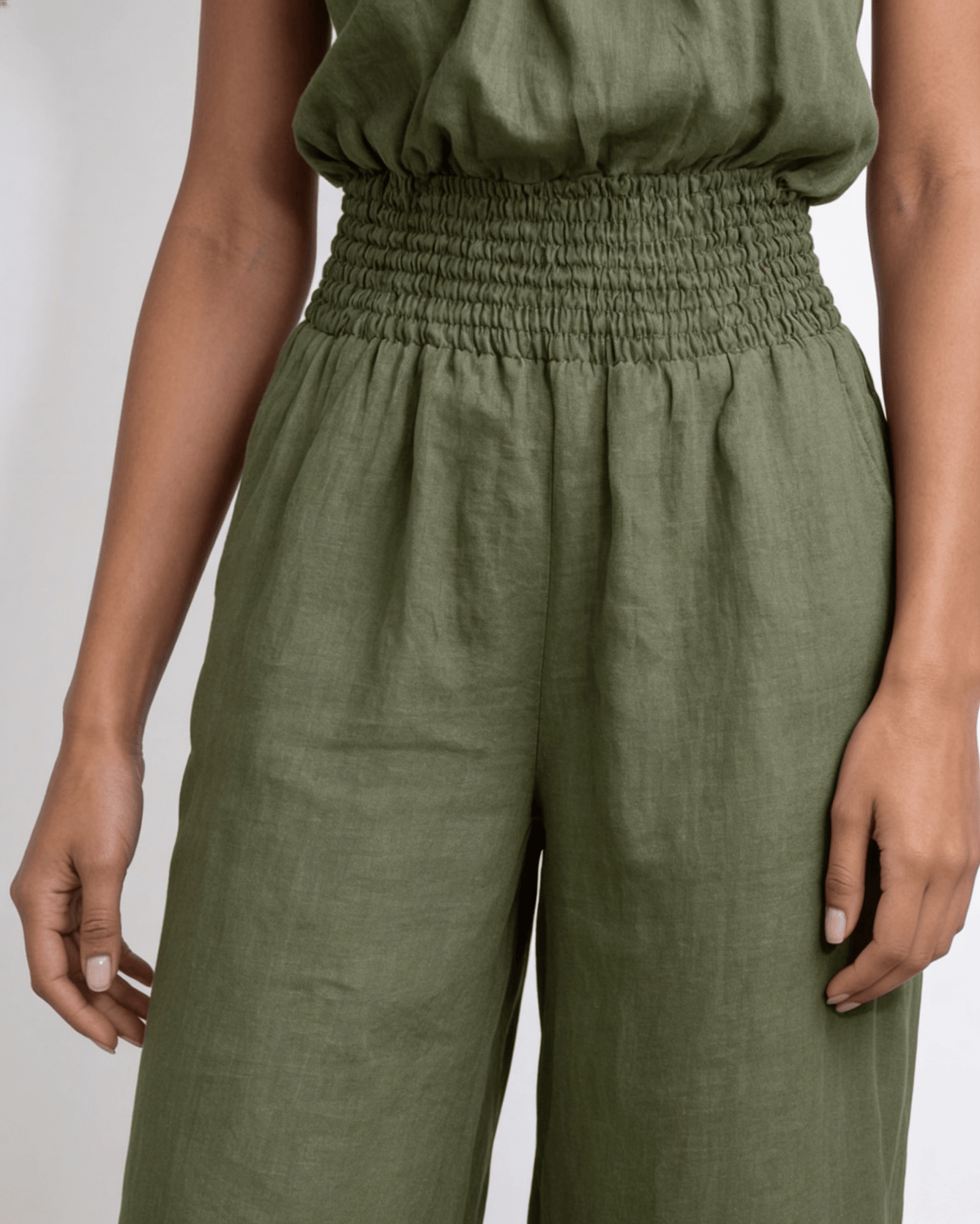Halterneck Smocked-Waist Wide-Leg Jumpsuit