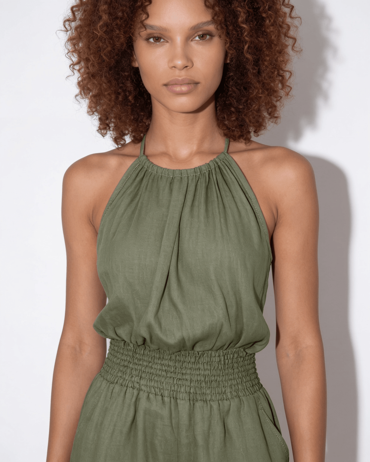 Halterneck Smocked-Waist Wide-Leg Jumpsuit
