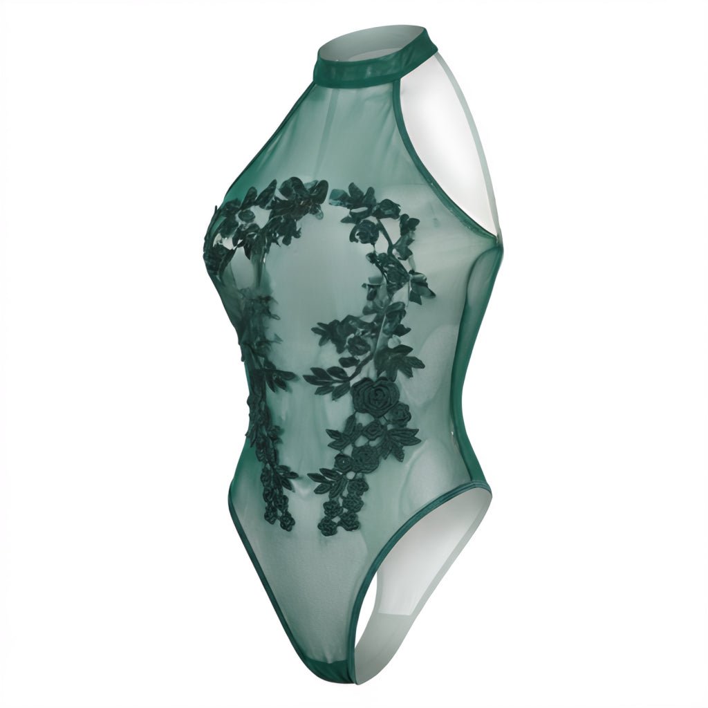 Lace Appliqué Halter Bodysuit With Back Cutout