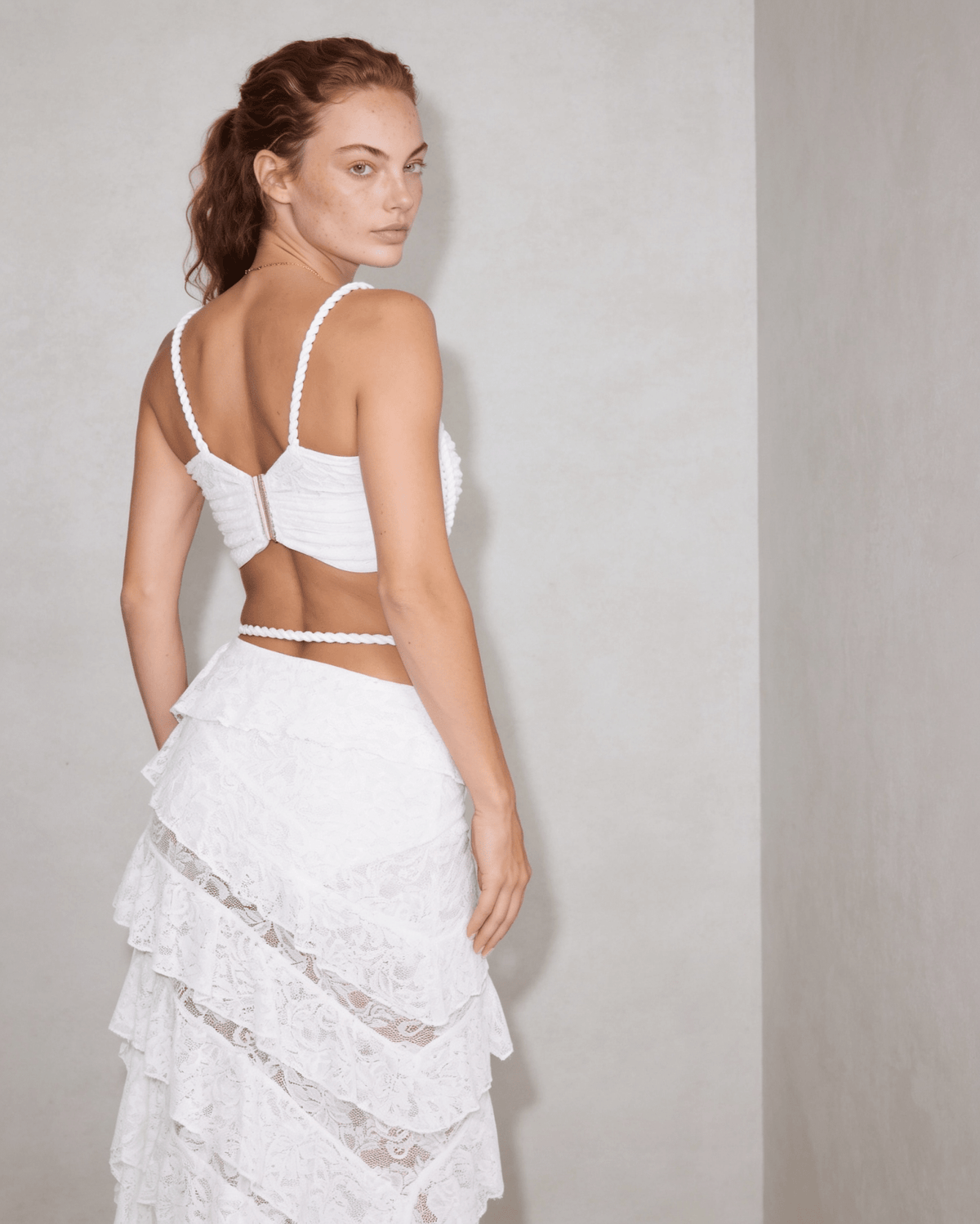 Lace Bralette Ruffle Maxi Skirt Set