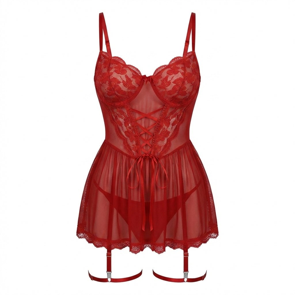 Lace Corset Babydoll With Garter Straps