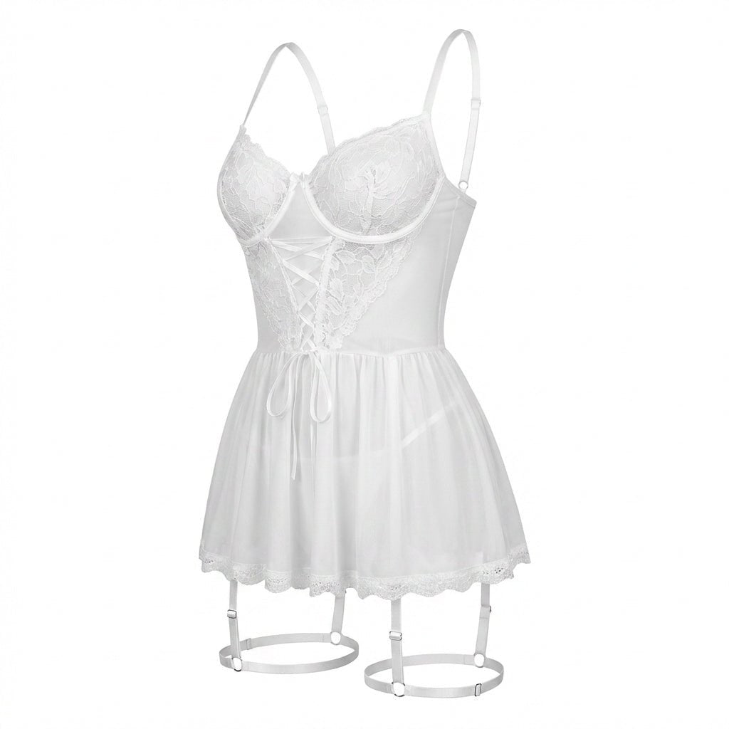 Lace Corset Babydoll With Garter Straps