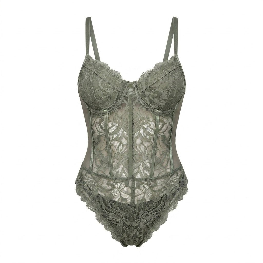 Lace Corset Bodysuit With Underwired Cups
