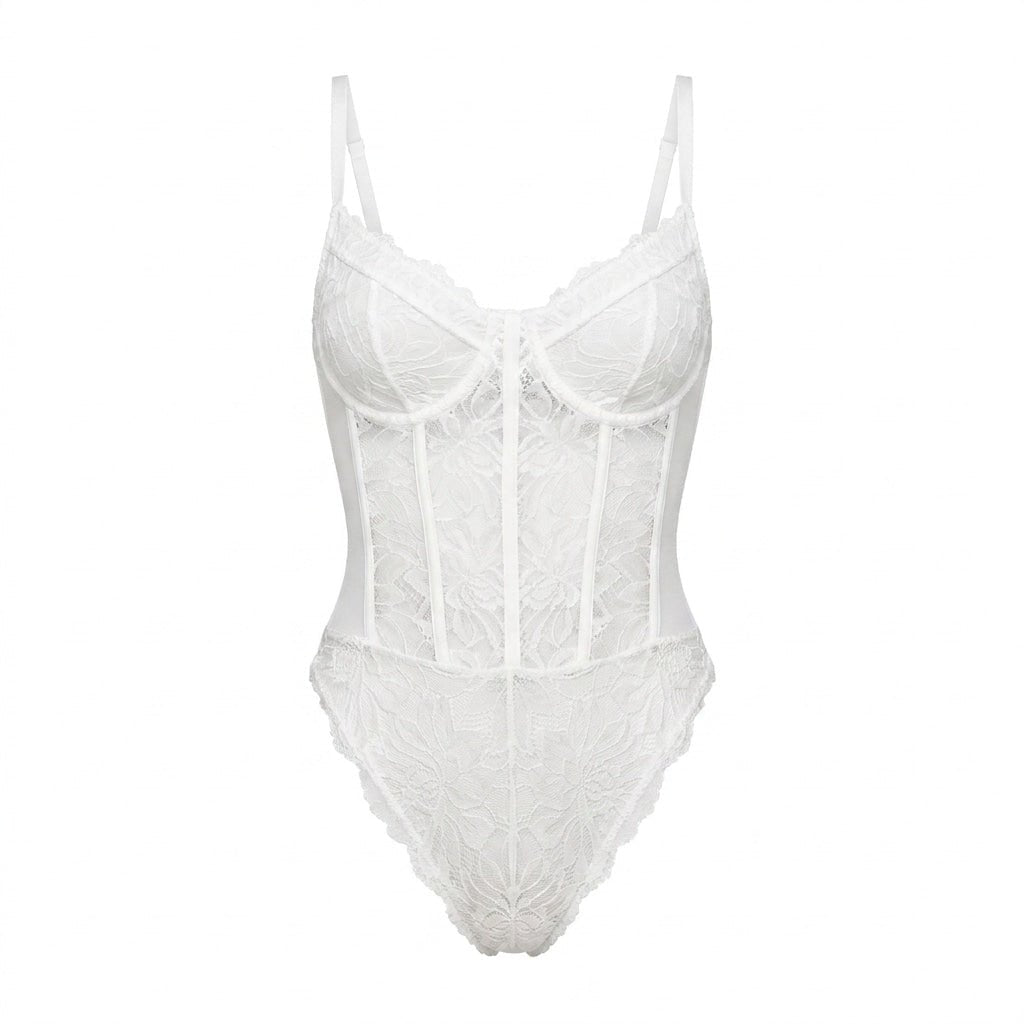 Lace Corset Bodysuit With Underwired Cups