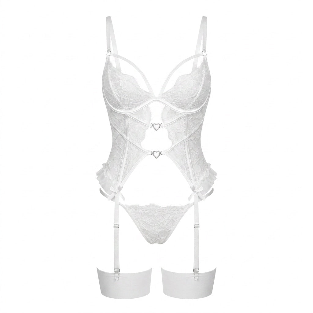 Lace Corset Three Piece Set With Stockings