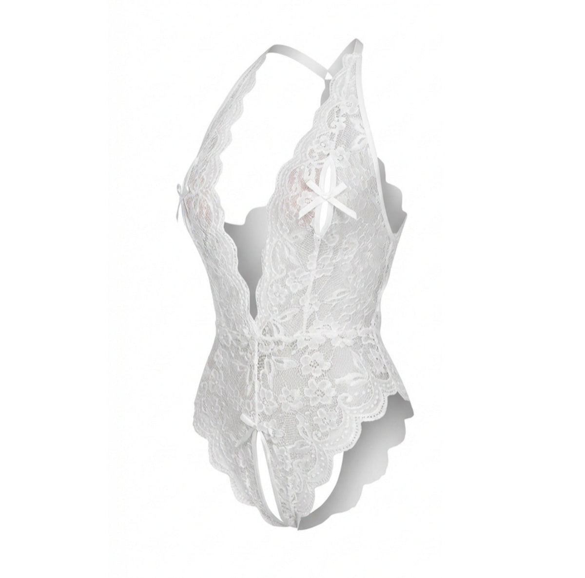 Lace Halter Crotchless Teddy With Open Back