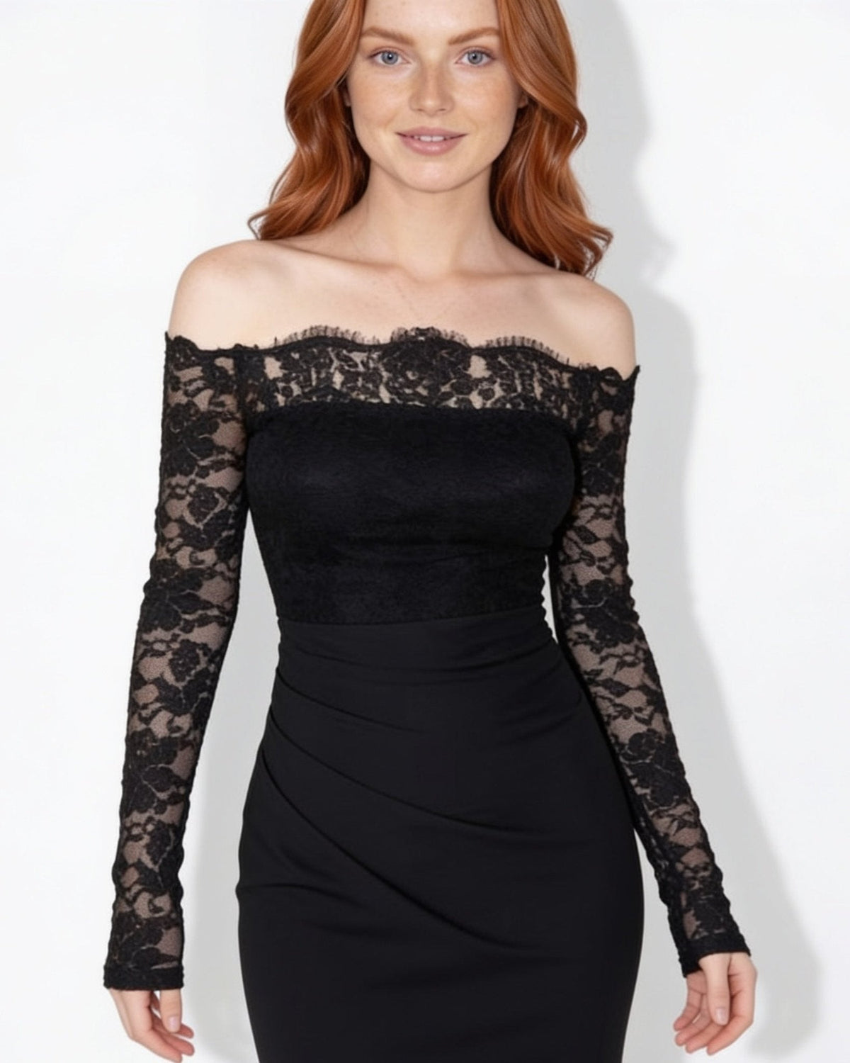 Lace Sleeve Off-Shoulder Maxi Dress