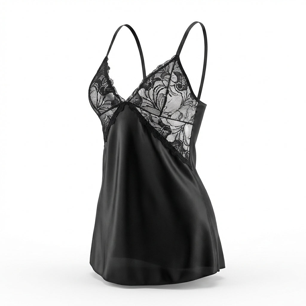 Lace Trim Chemise With Cross Back Straps