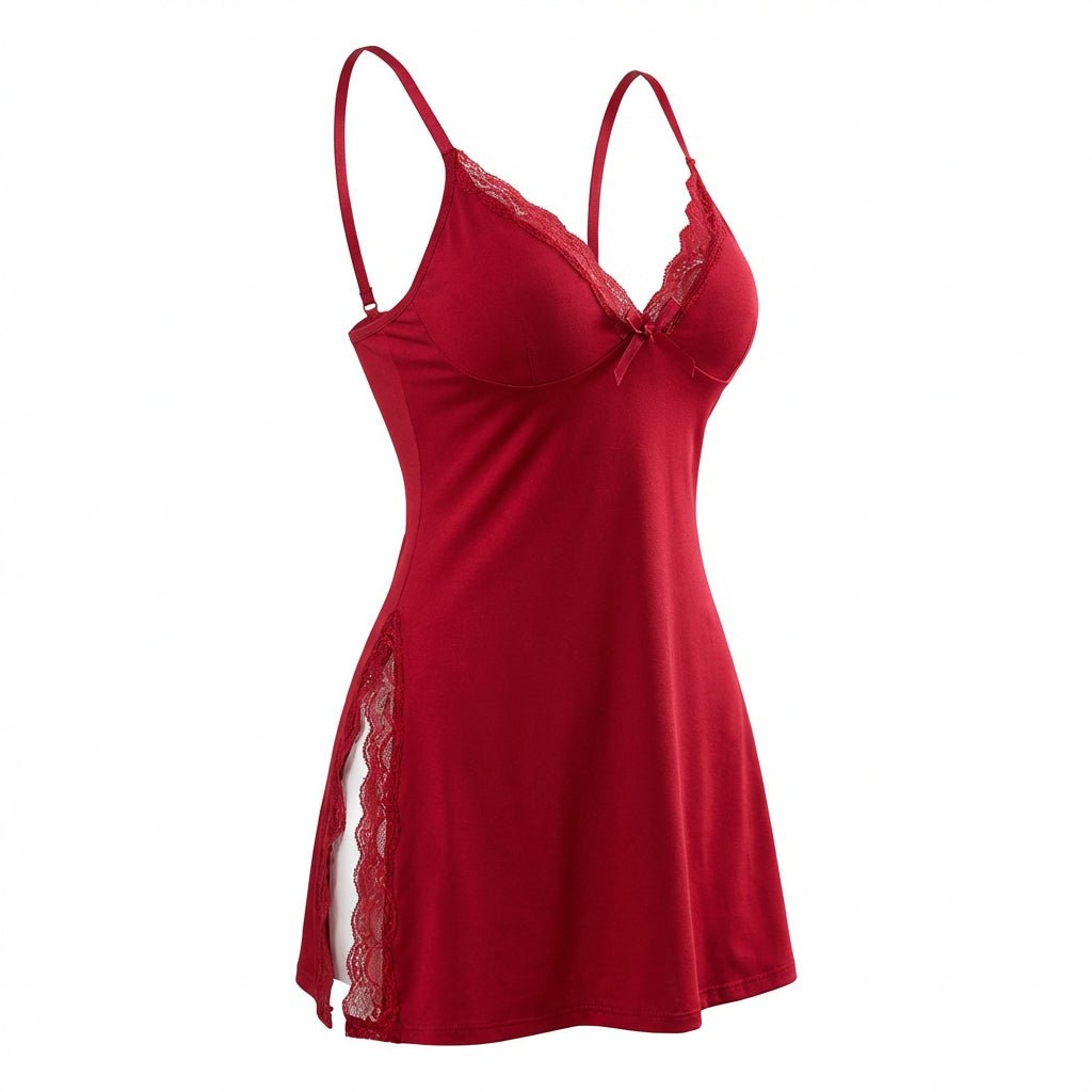 Lace Trim Chemise With High Side Slits