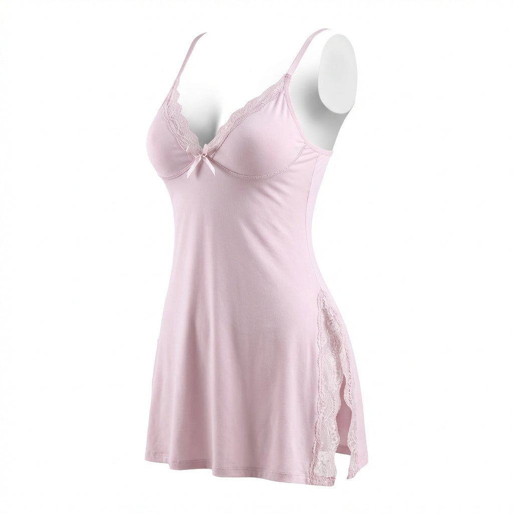 Lace Trim Chemise With High Side Slits