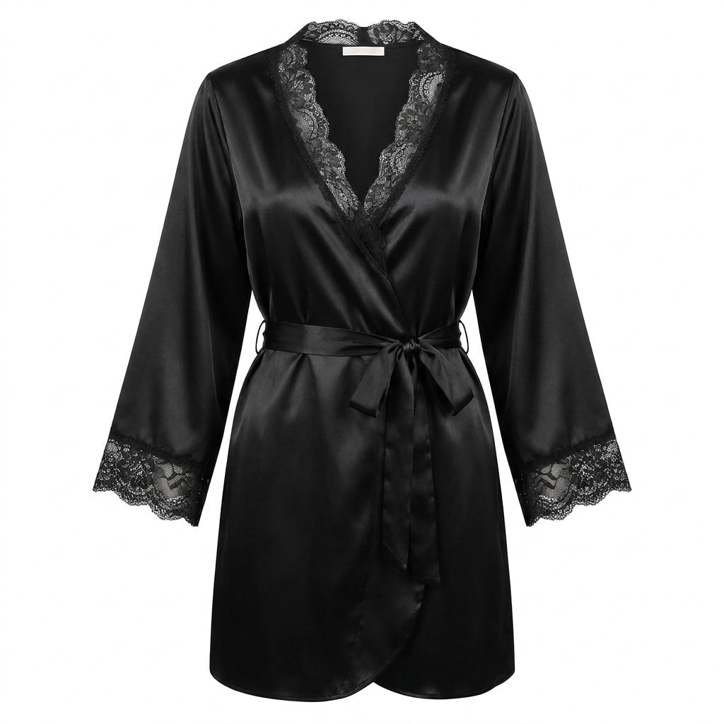 Lace Trim Satin Robe