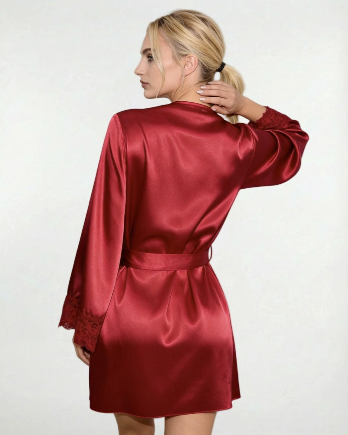 Lace Trim Satin Robe
