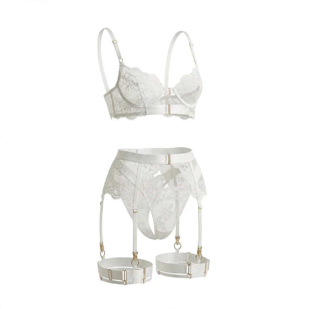 Lace Underwire Bra And Brief Set With Garter Accessories