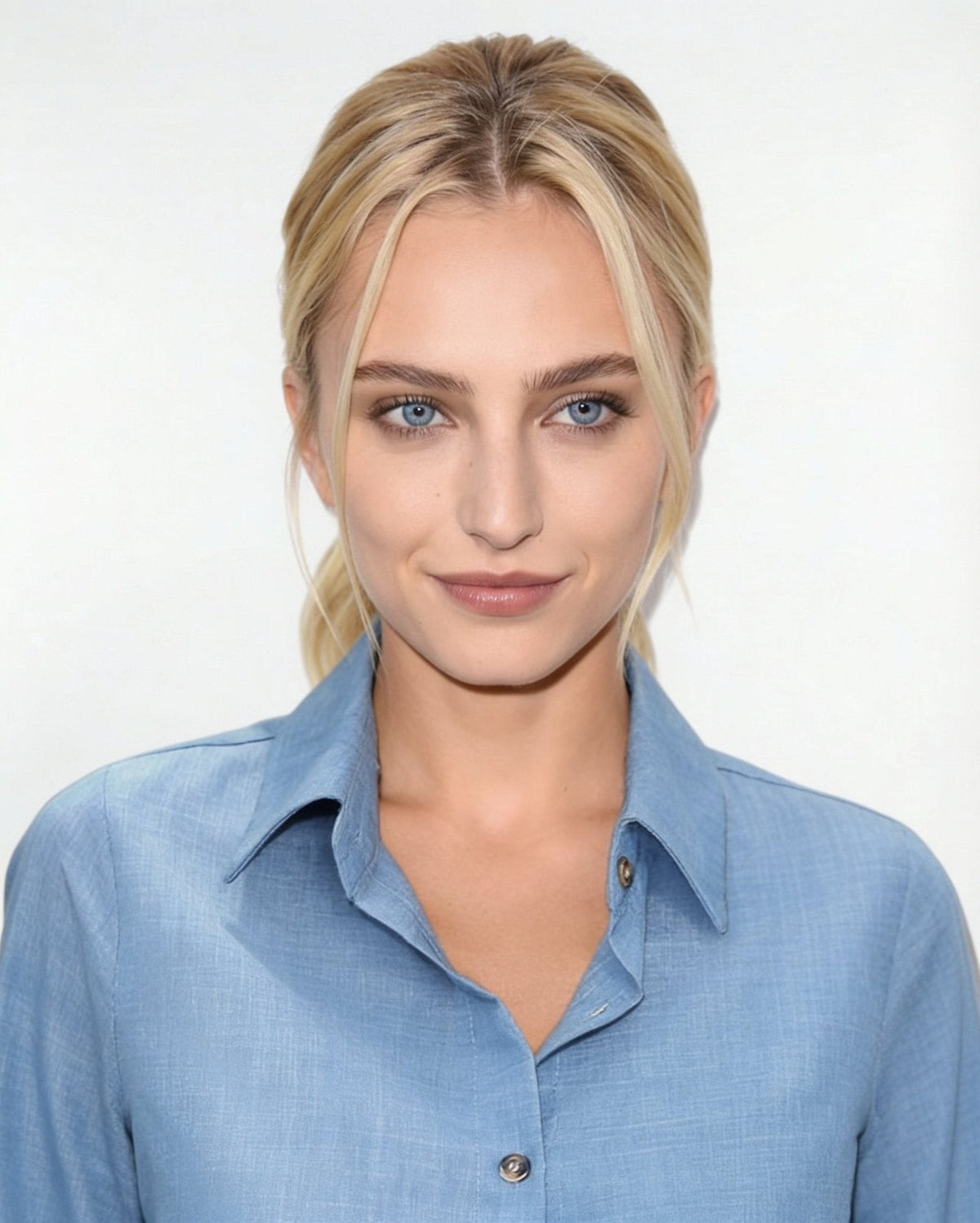 Long-Sleeve Collared Button-Front Blouse