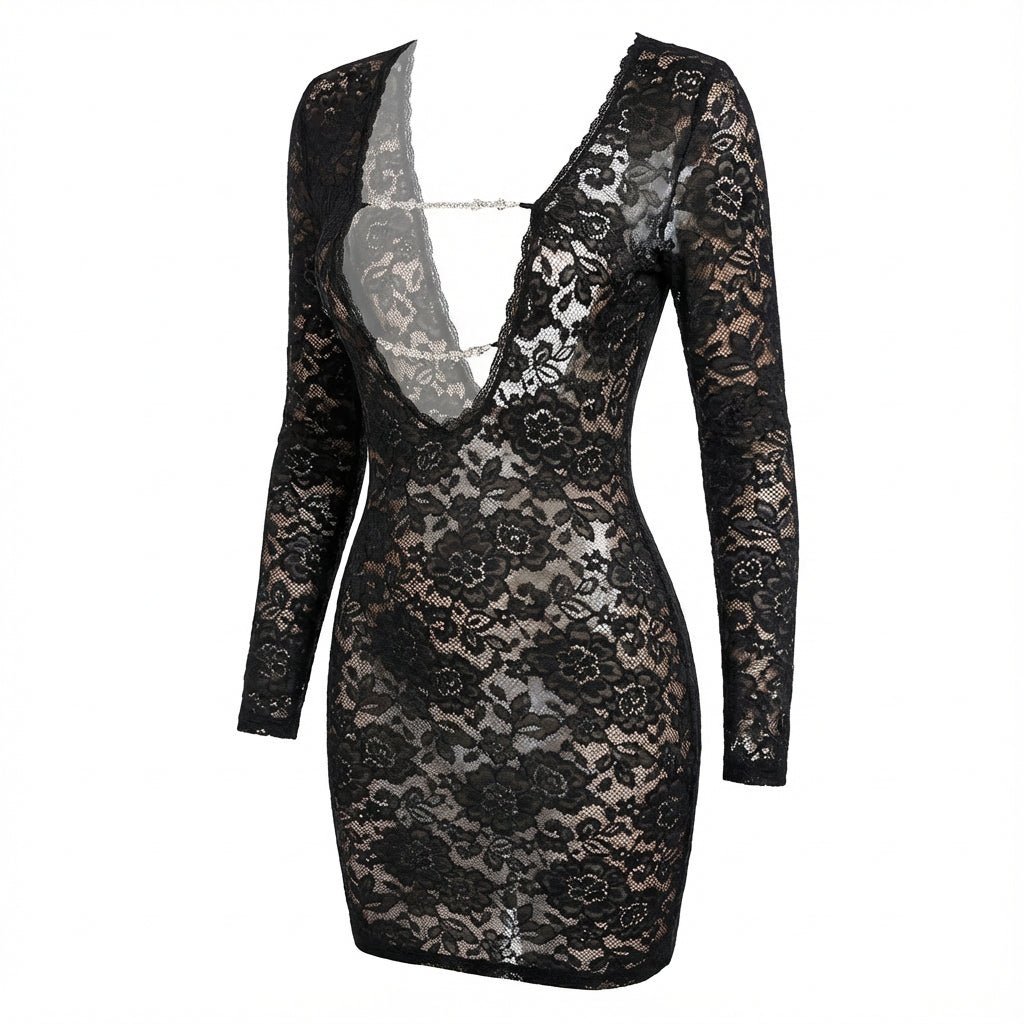 Long Sleeve Lace Mini Dress With Cutout