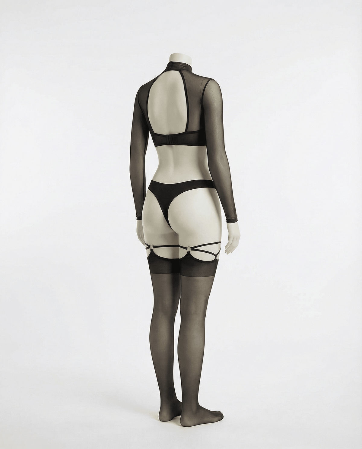 Long Sleeve Mesh Set With Brief And Stockings