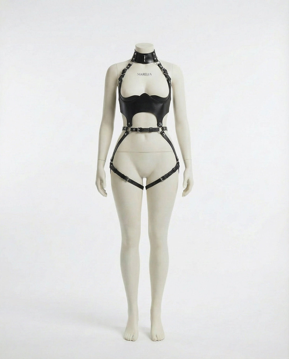 Open Cup PU Leather Body Harness