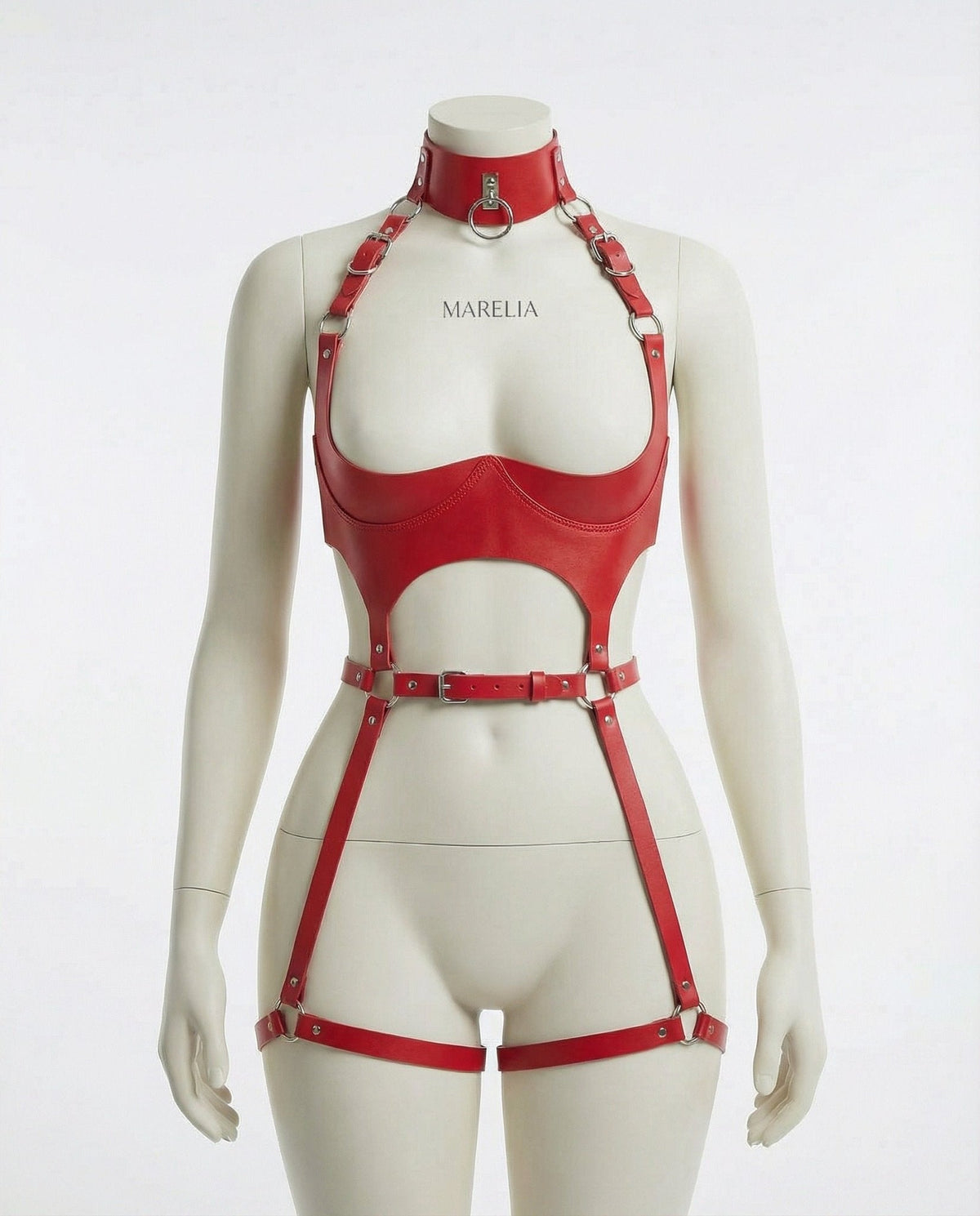 Open Cup PU Leather Body Harness