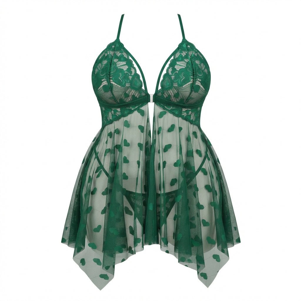 Plus Size Heart Print Mesh Babydoll