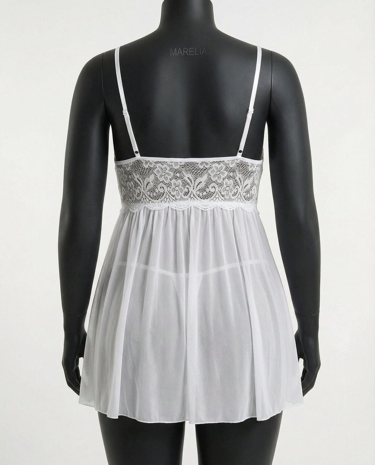 Plus Size Lace Babydoll With Pleated Mesh Skirt And Thong