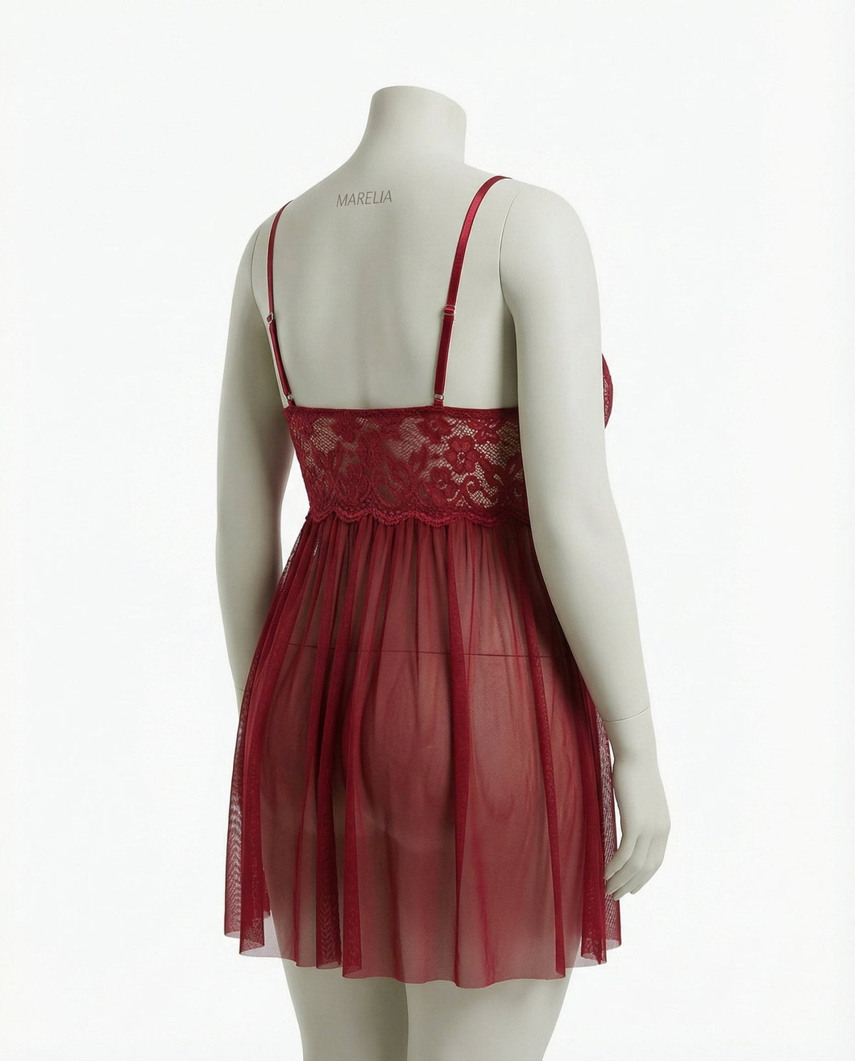 Plus Size Lace Babydoll With Pleated Mesh Skirt And Thong