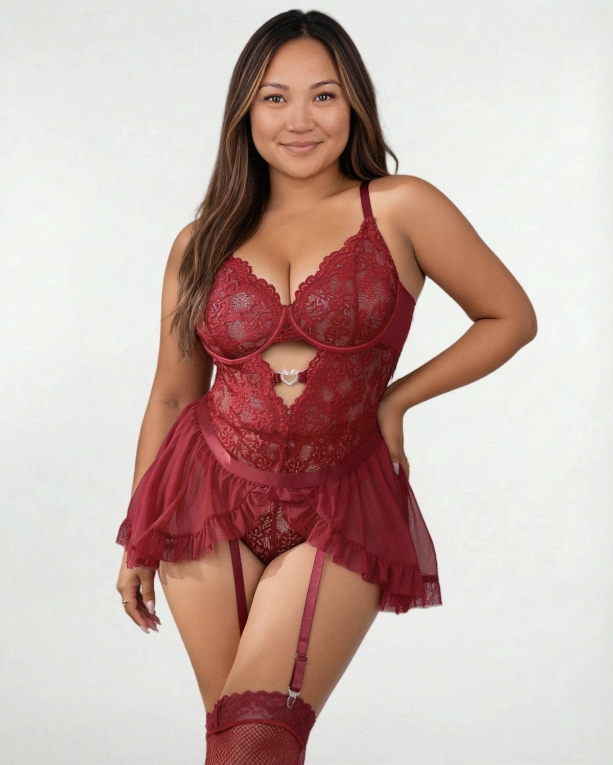 Plus Size Lace Cutout Peplum Bodysuit