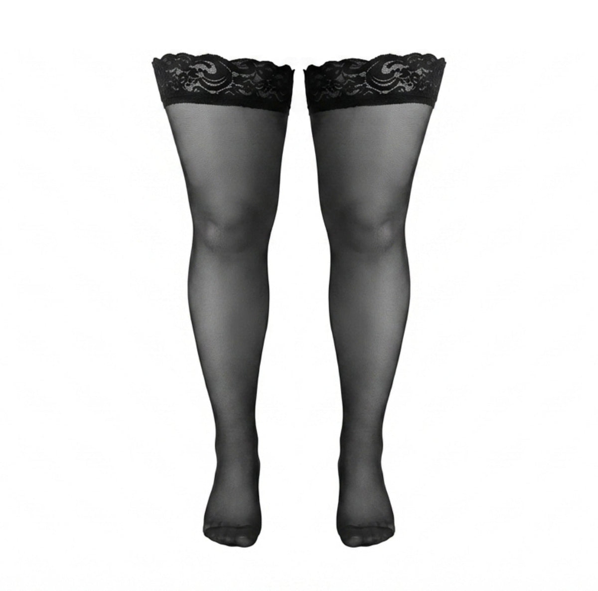 Plus Size Lace Top Hold-Up Stockings