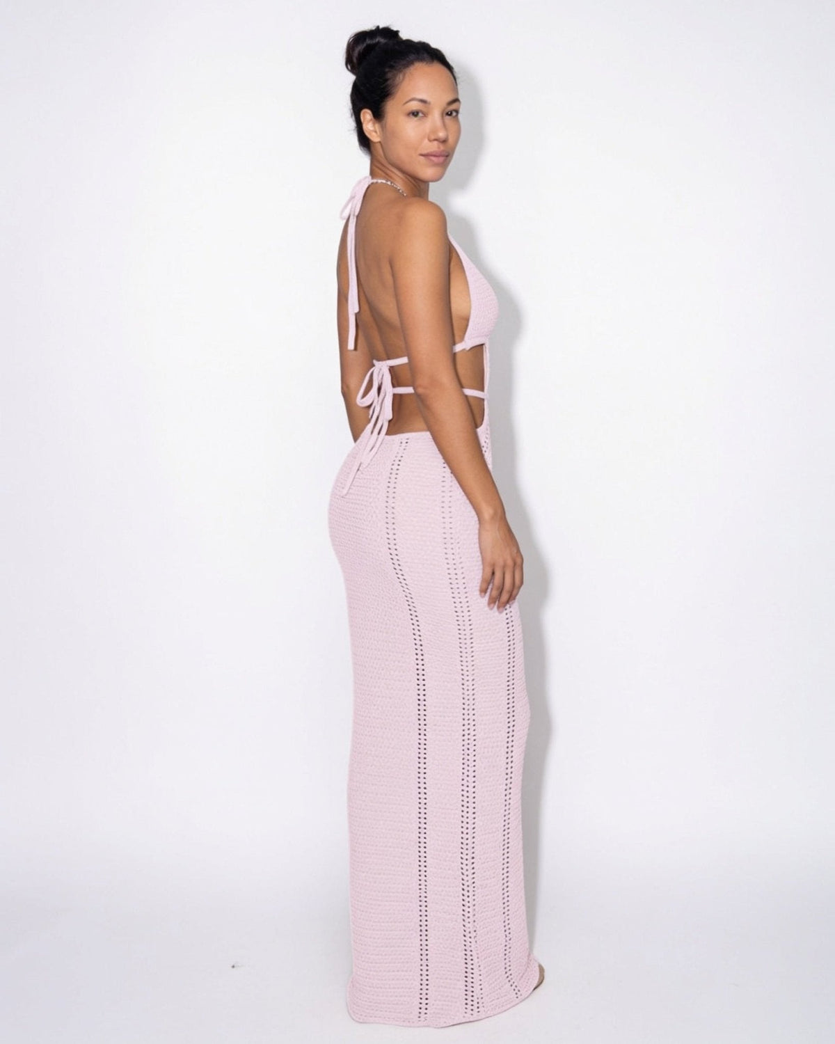 Pointelle Cut-Out Fishtail Maxi Dress