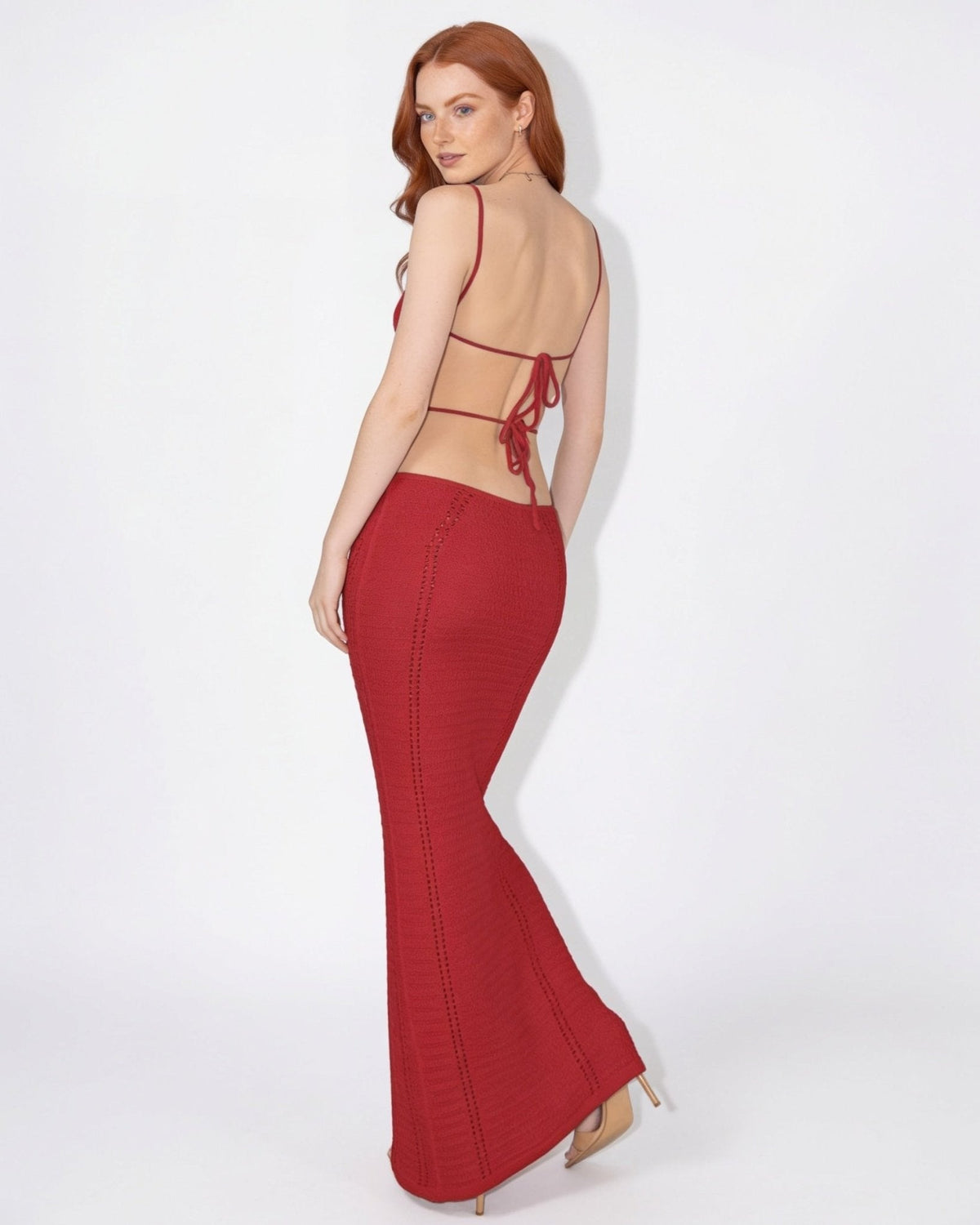 Pointelle Cut-Out Fishtail Maxi Dress