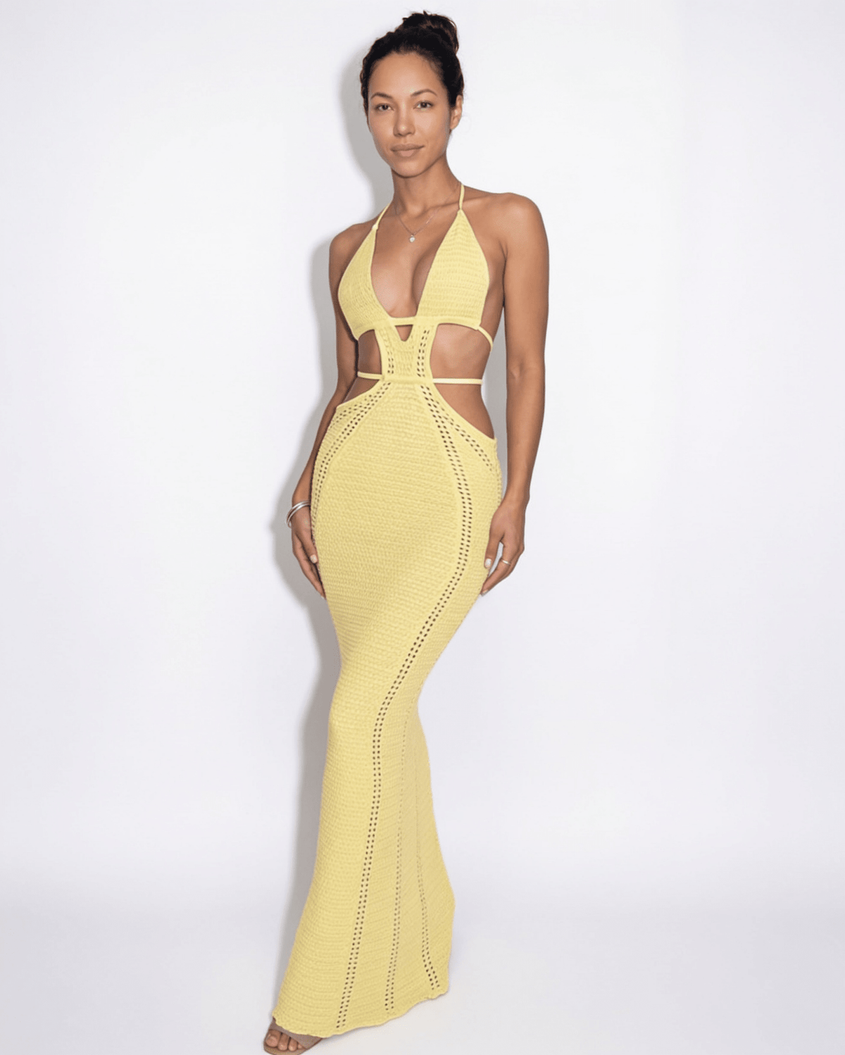 Pointelle Cut-Out Fishtail Maxi Dress
