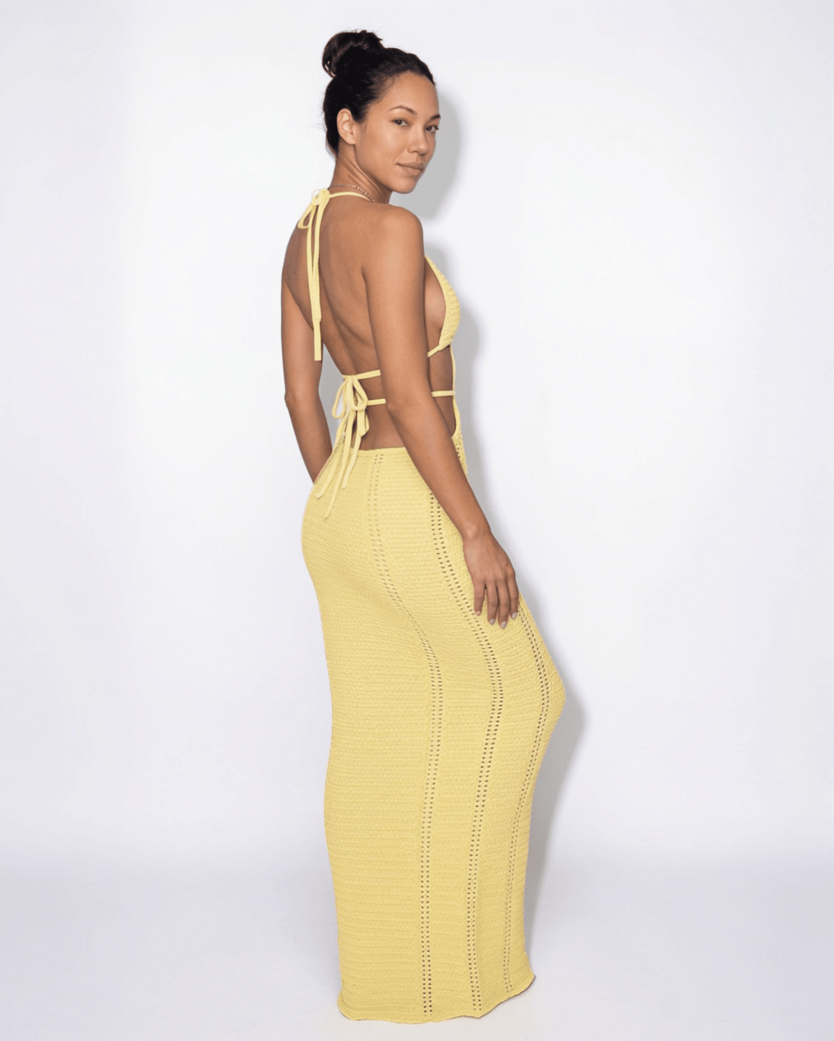 Pointelle Cut-Out Fishtail Maxi Dress