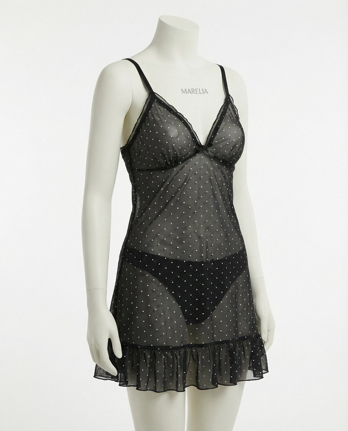 Polka Dot Babydoll Chemise With Ruffle Trim And Brief Set