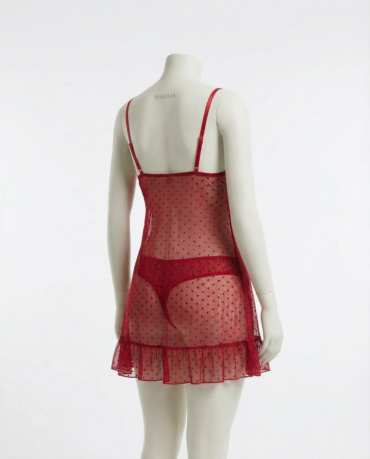 Polka Dot Babydoll Chemise With Ruffle Trim And Brief Set