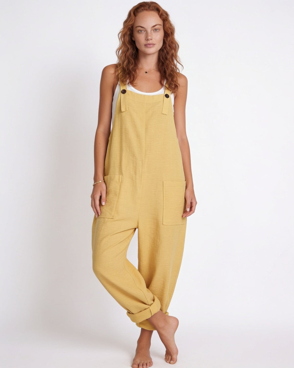Relaxed Button-Tab Dungaree Jumpsuit
