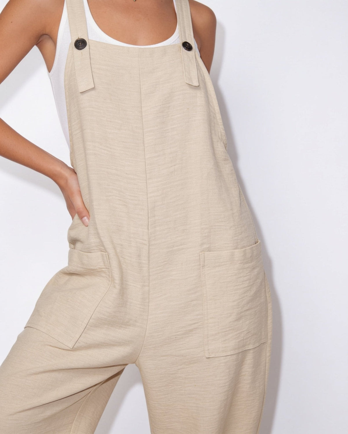 Relaxed Button-Tab Dungaree Jumpsuit