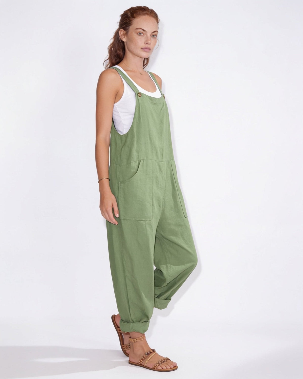 Relaxed Button-Tab Dungaree Jumpsuit