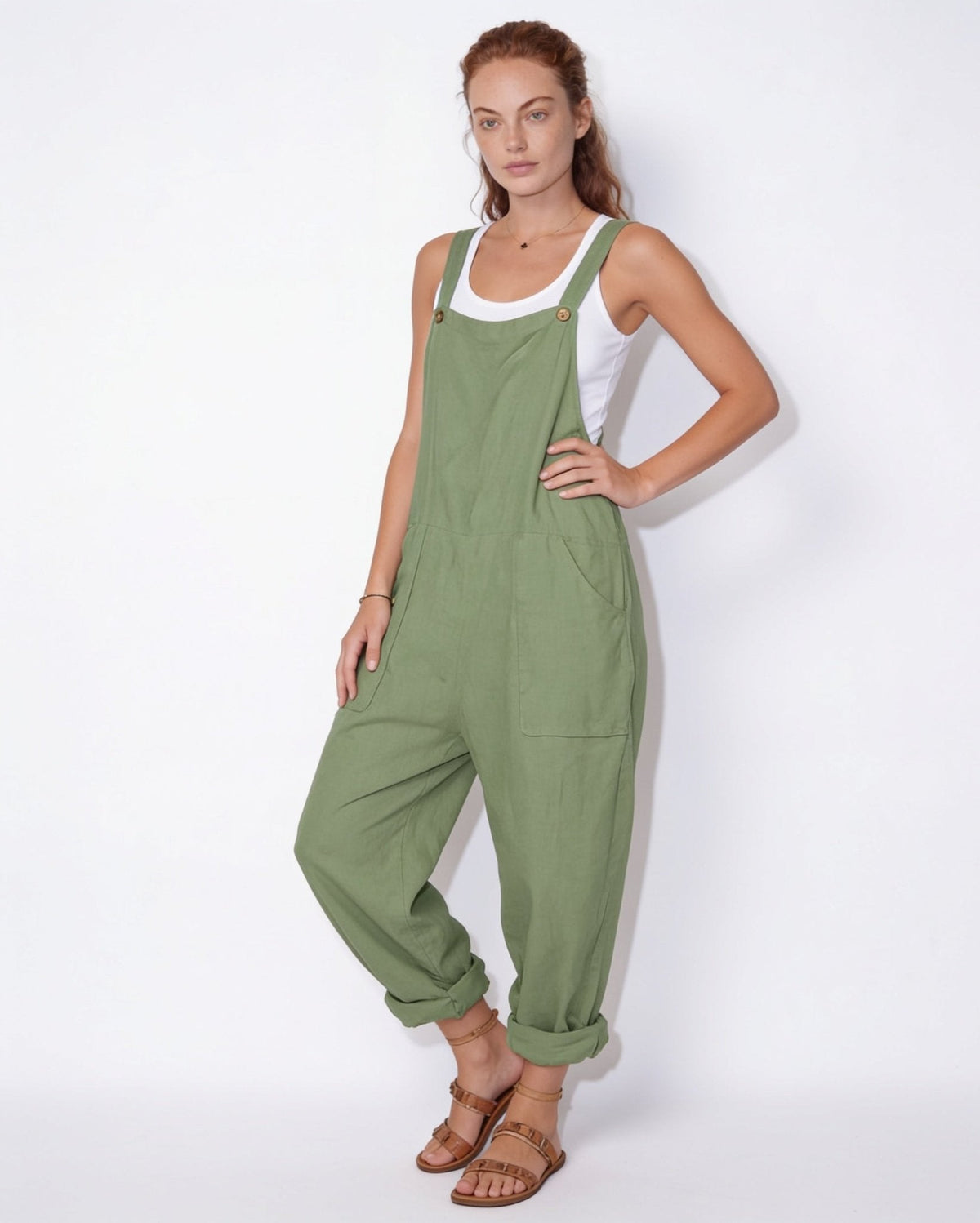 Relaxed Button-Tab Dungaree Jumpsuit
