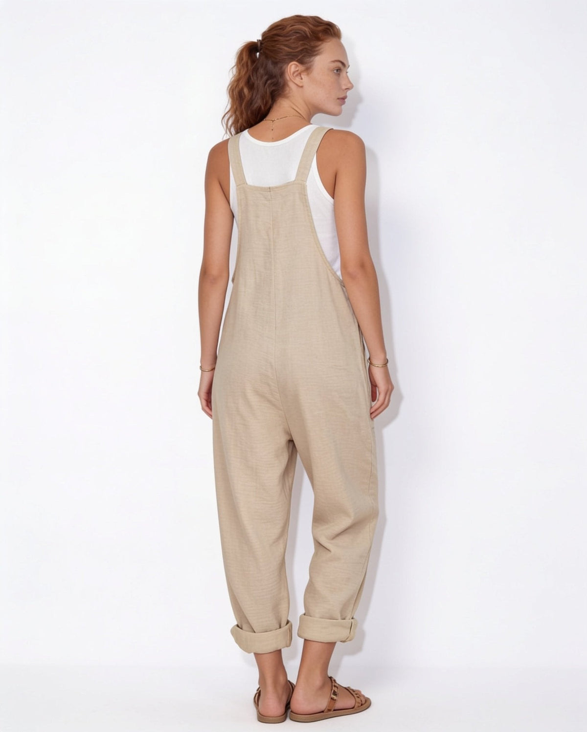 Relaxed Button-Tab Dungaree Jumpsuit