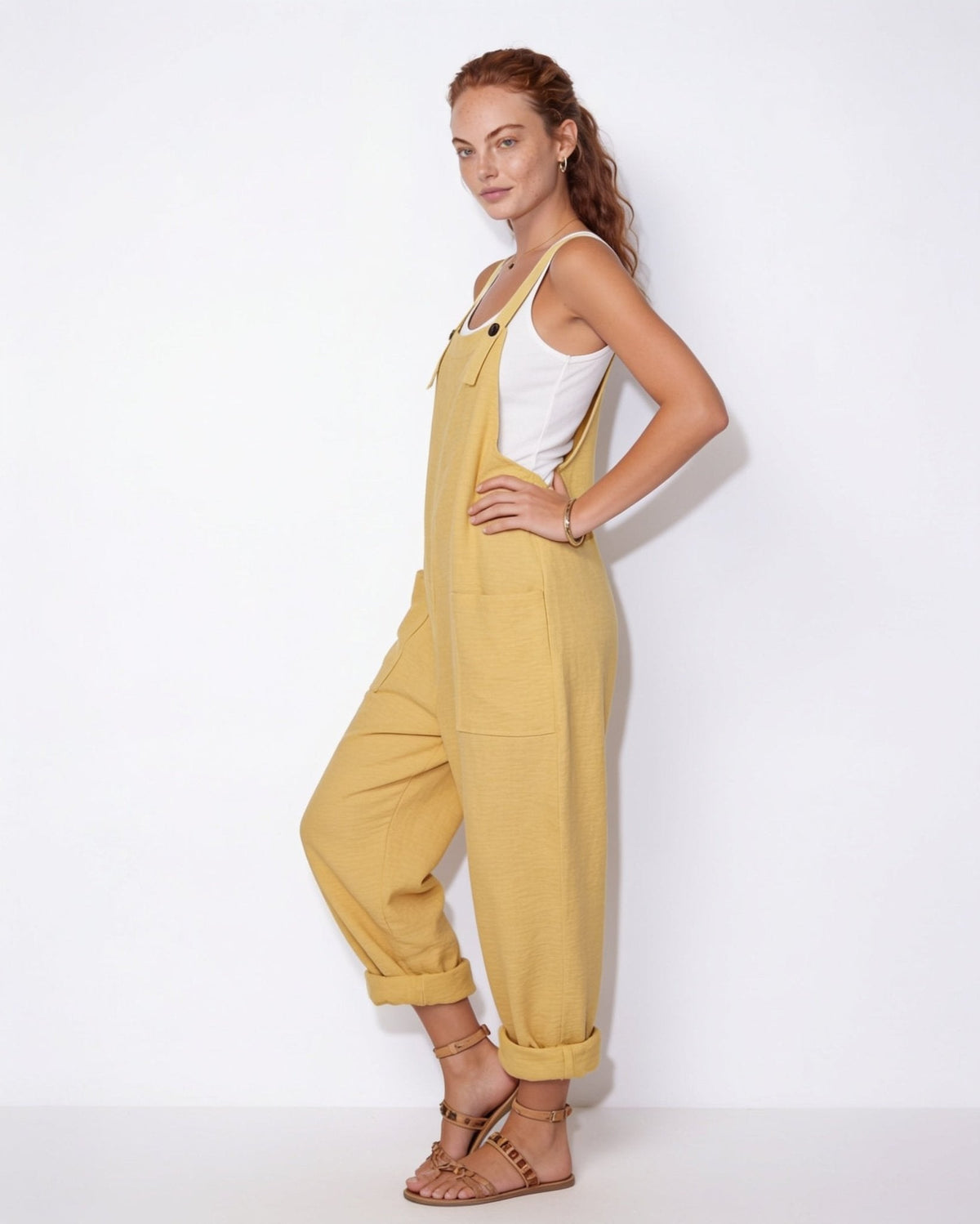 Relaxed Button-Tab Dungaree Jumpsuit