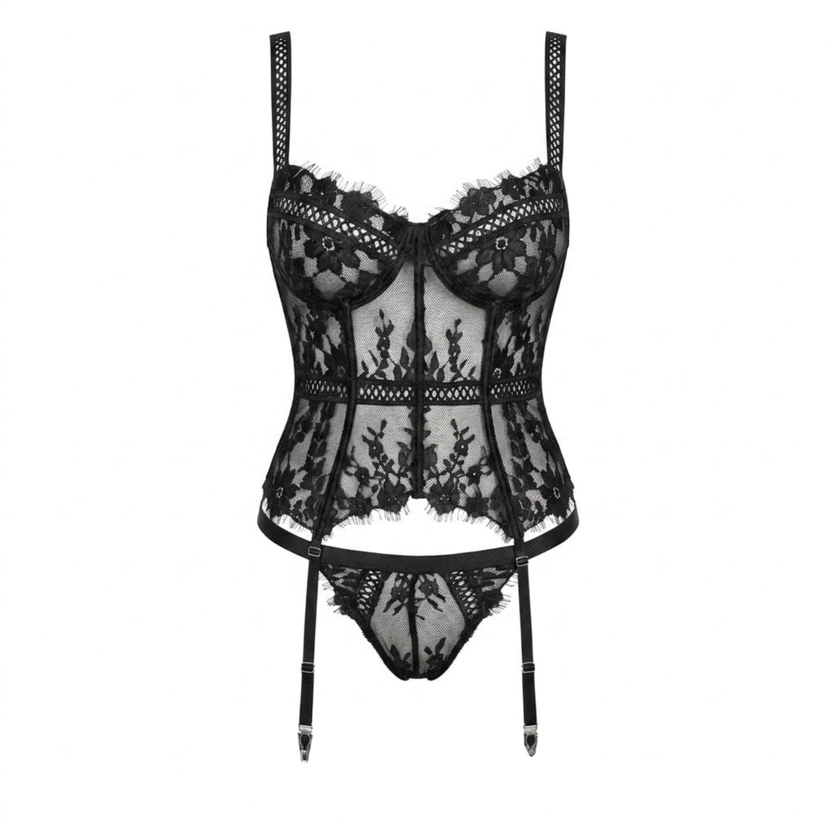 Rhinestone Lace Corset Bustier Lingerie Set