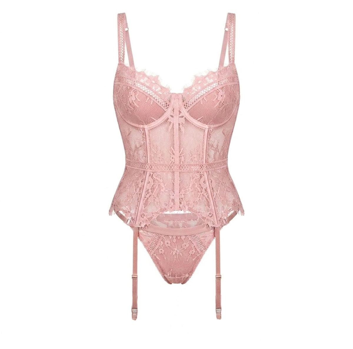Rhinestone Lace Corset Bustier Lingerie Set