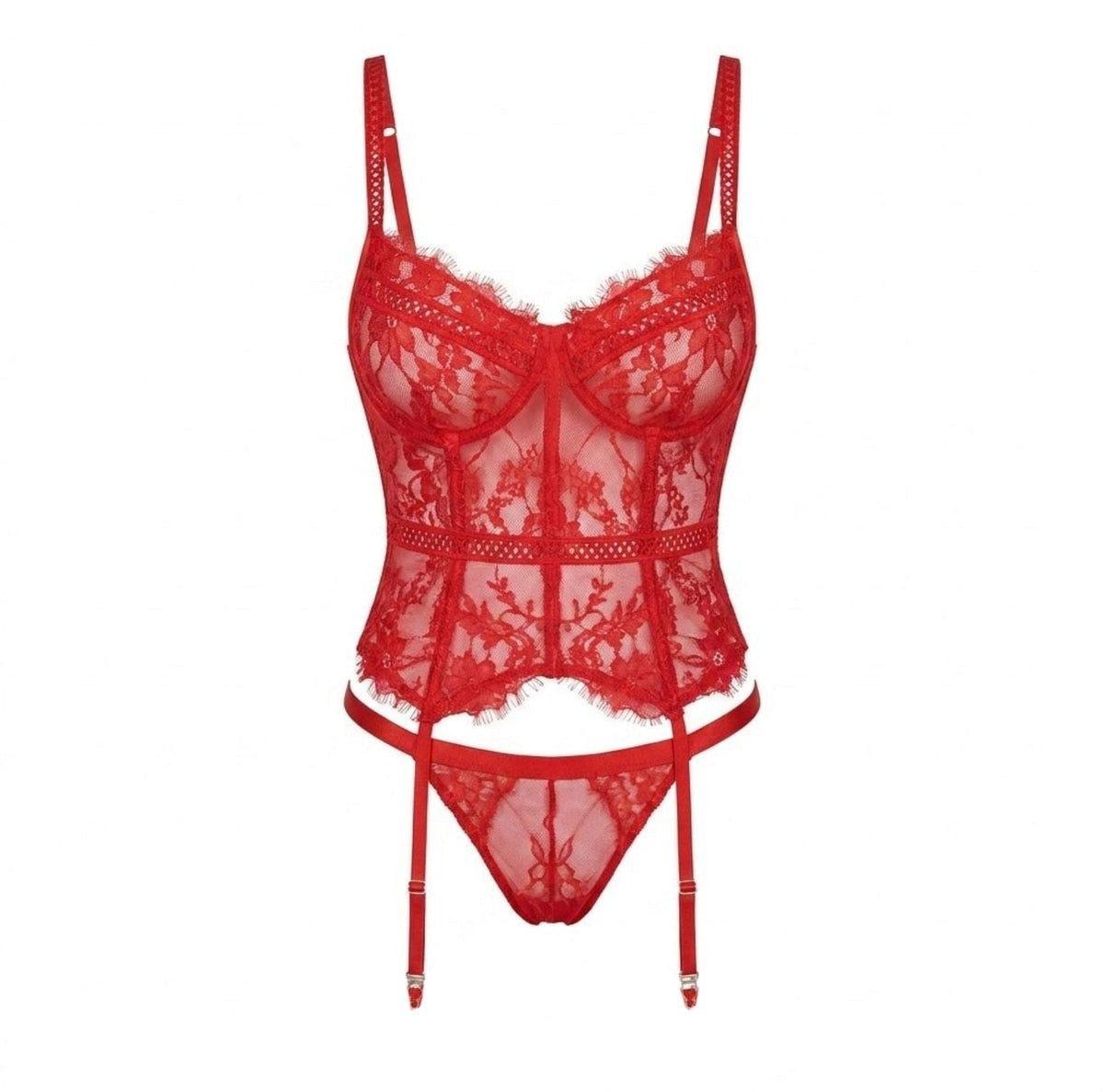 Rhinestone Lace Corset Bustier Lingerie Set