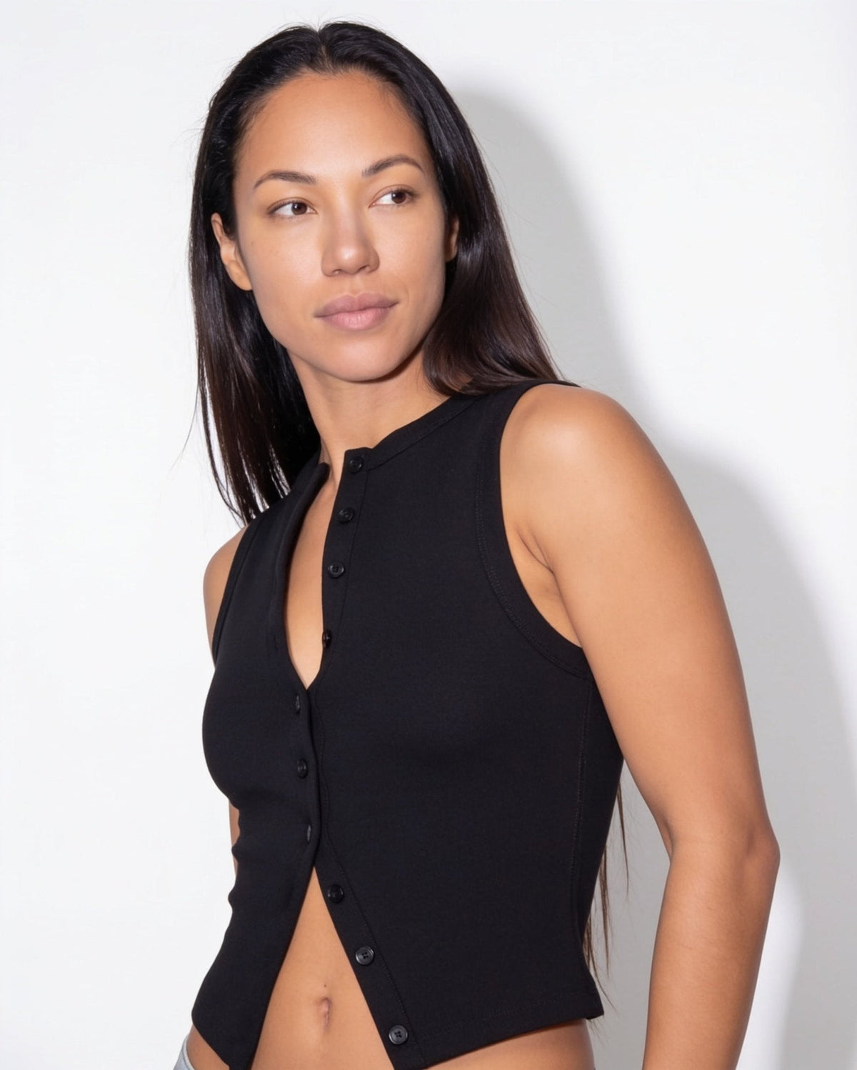 Ribbed Button-Front Tank