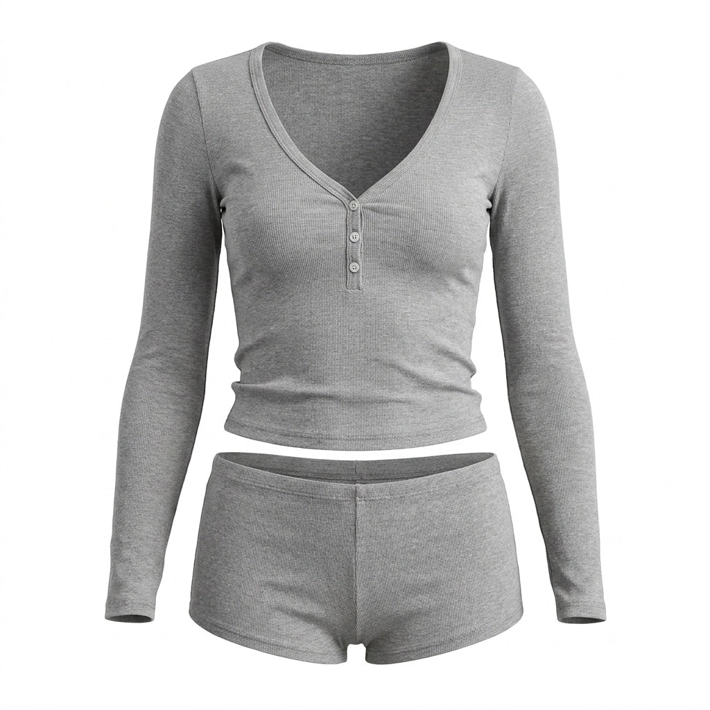 Ribbed Henley Pyjama Set