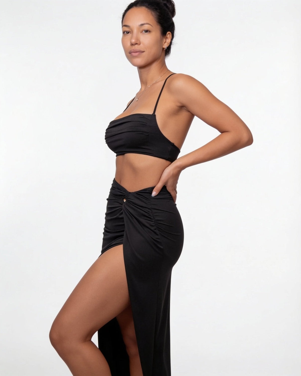 Ruched Crop Top Midi Skirt Set