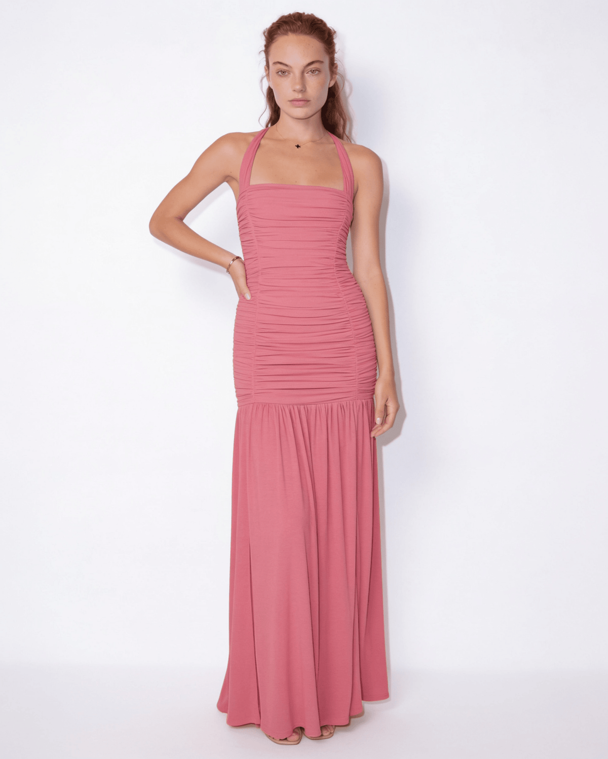 Ruched Halter Maxi Dress