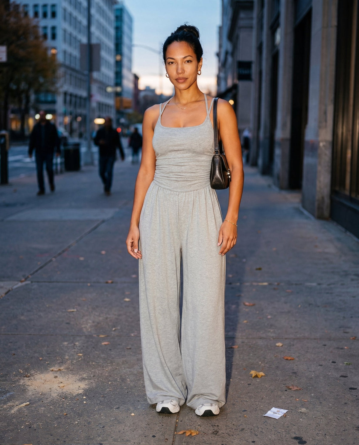 Ruched Strappy Wide-Leg Jumpsuit
