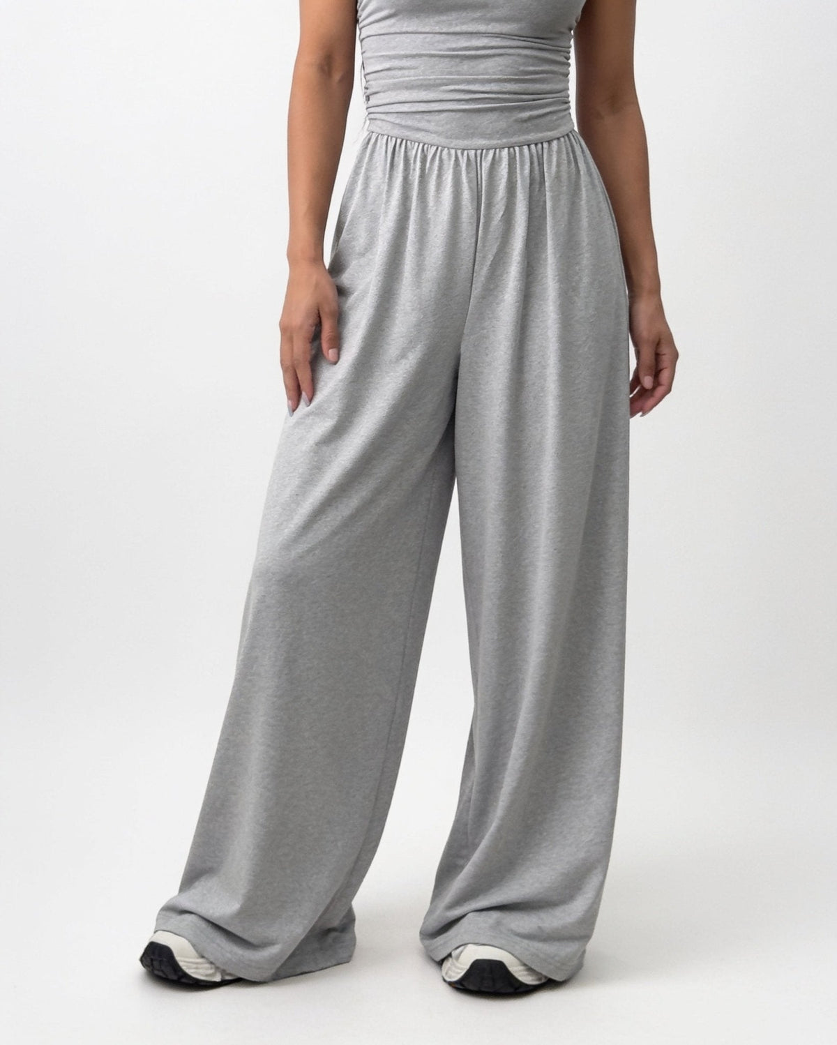Ruched Strappy Wide-Leg Jumpsuit