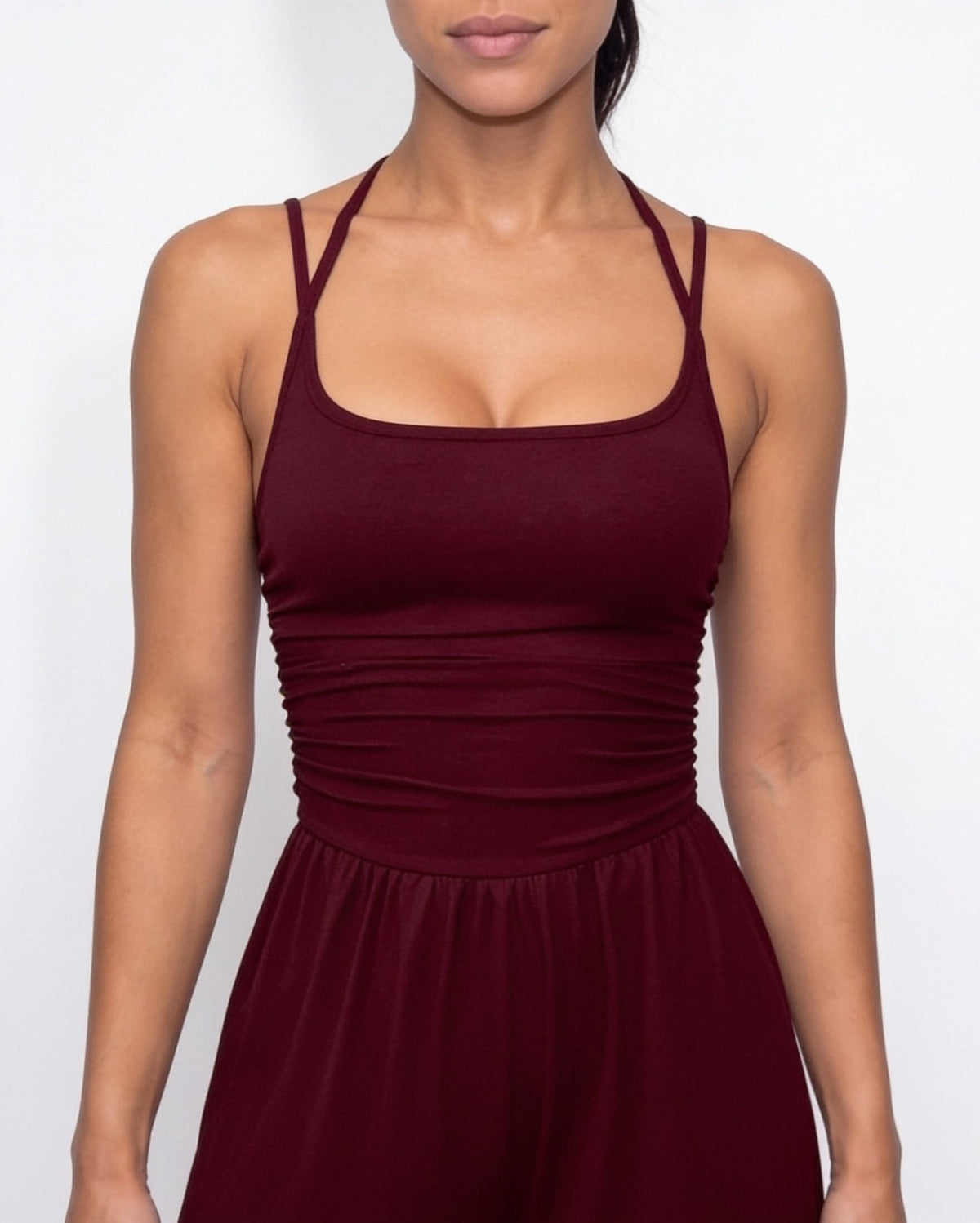 Ruched Strappy Wide-Leg Jumpsuit