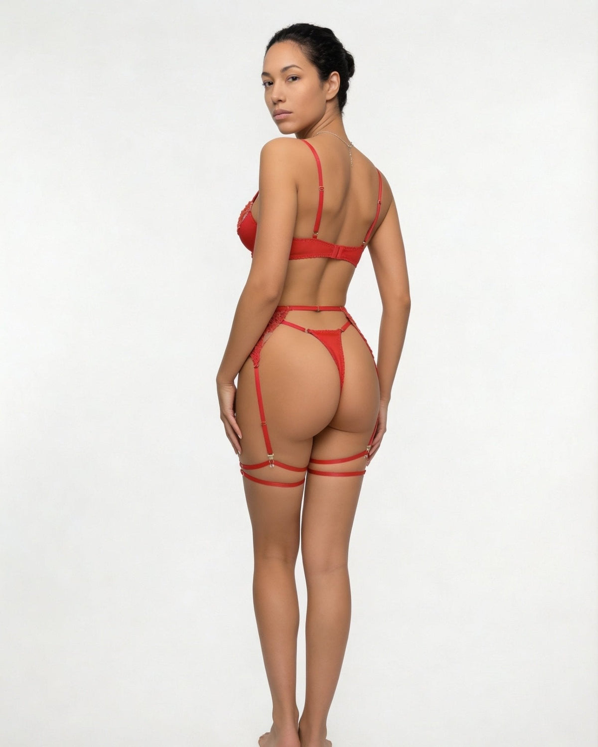 Satin Embroidered Four Piece Lingerie Set